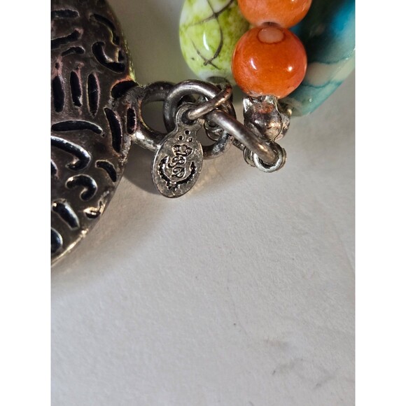 Premier Designs Citrus Triple Strand Blue Green Orange Beaded Toggle Necklace - Picture 5 of 6